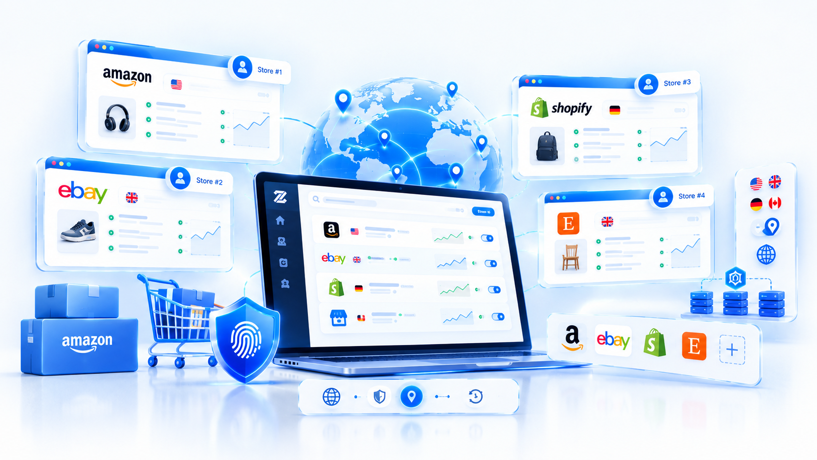 Multi-Store Management � operate multiple e-commerce stores from one device